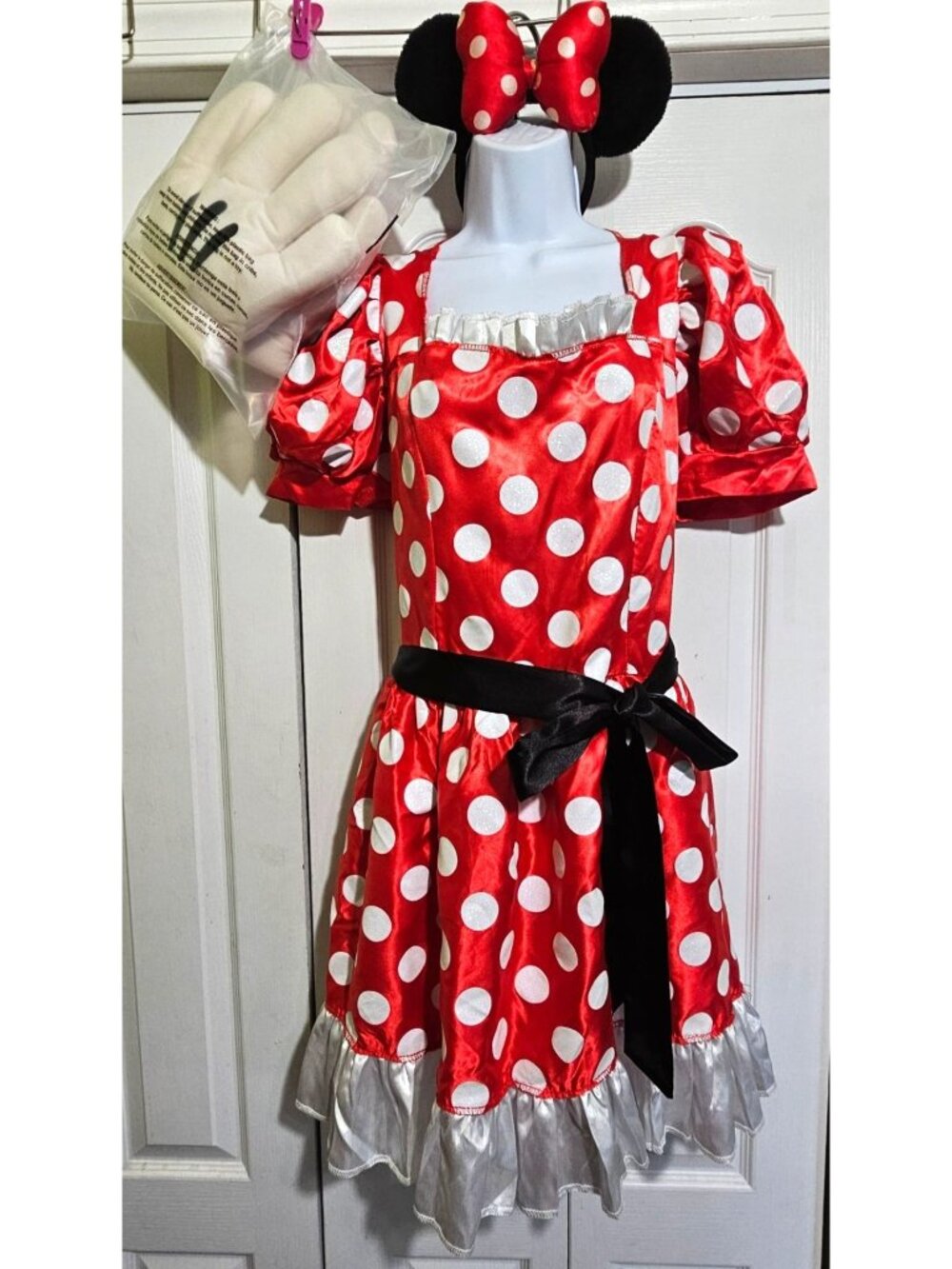 Minnie Mouse Costume Dress Disney Park Ears Headband Plush Gloves Adult L